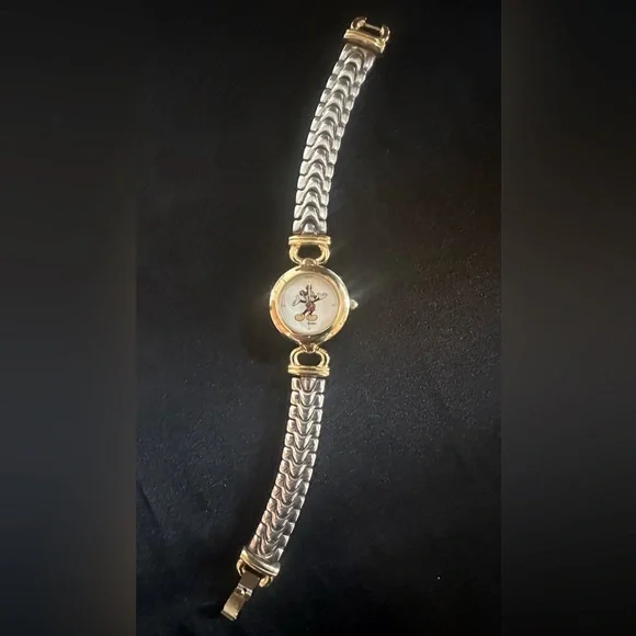 Disney Time Works Mickey Silver/Gold Toned Bracelet Watch! Vintage-Rare Model!